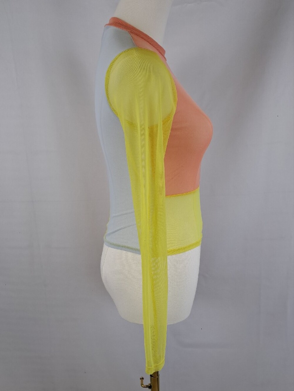 RSQ Sheer Mesh Colorblock Long Sleeve Shirt Funky Pastel Festival Y2K Size S - Picture 2 of 11